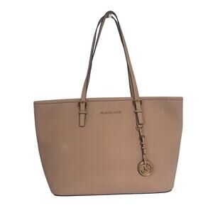 Michael Kors Jet Set Travel Saffiano Leather Top Zip Tote Bag Pink Blush Purse